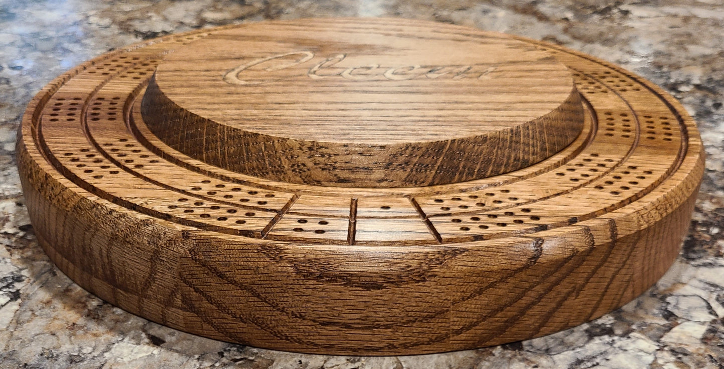 Round Cribbage Board with Custom Lid