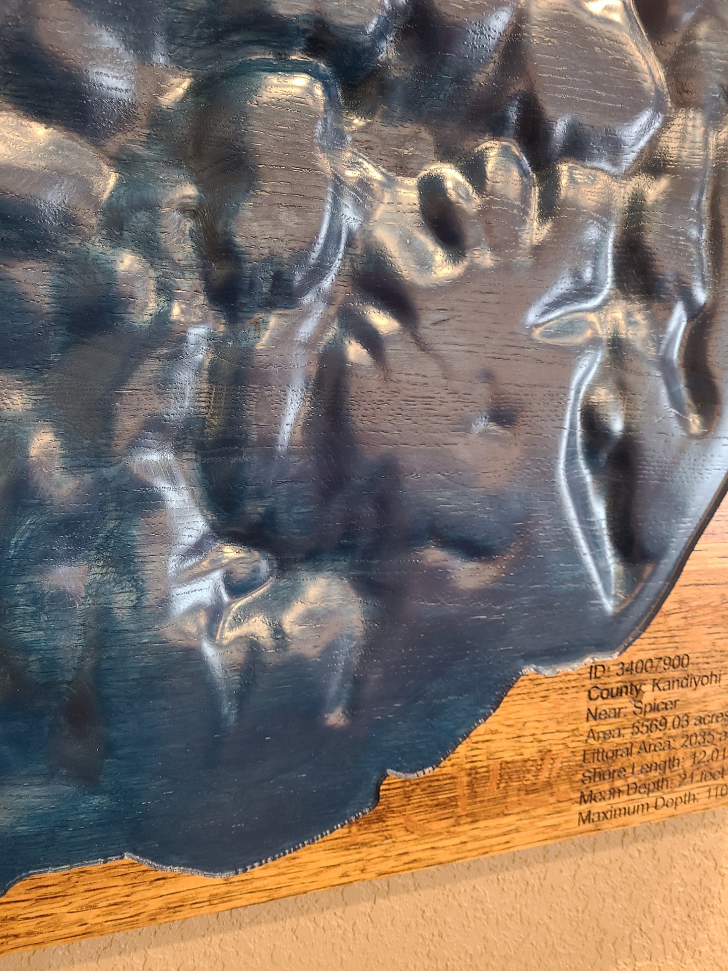 Green Lake 3D Wood Map - Solid Red Oak 24"x24"