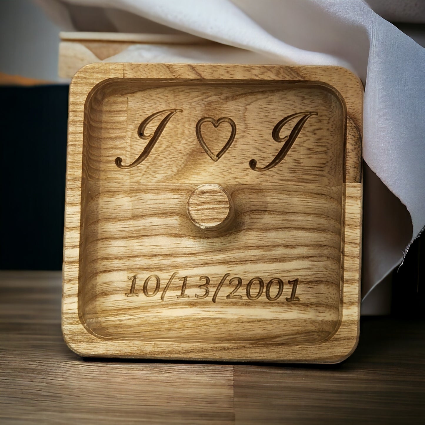 Personalized Secure Ring Holder, Wood Ring Holder