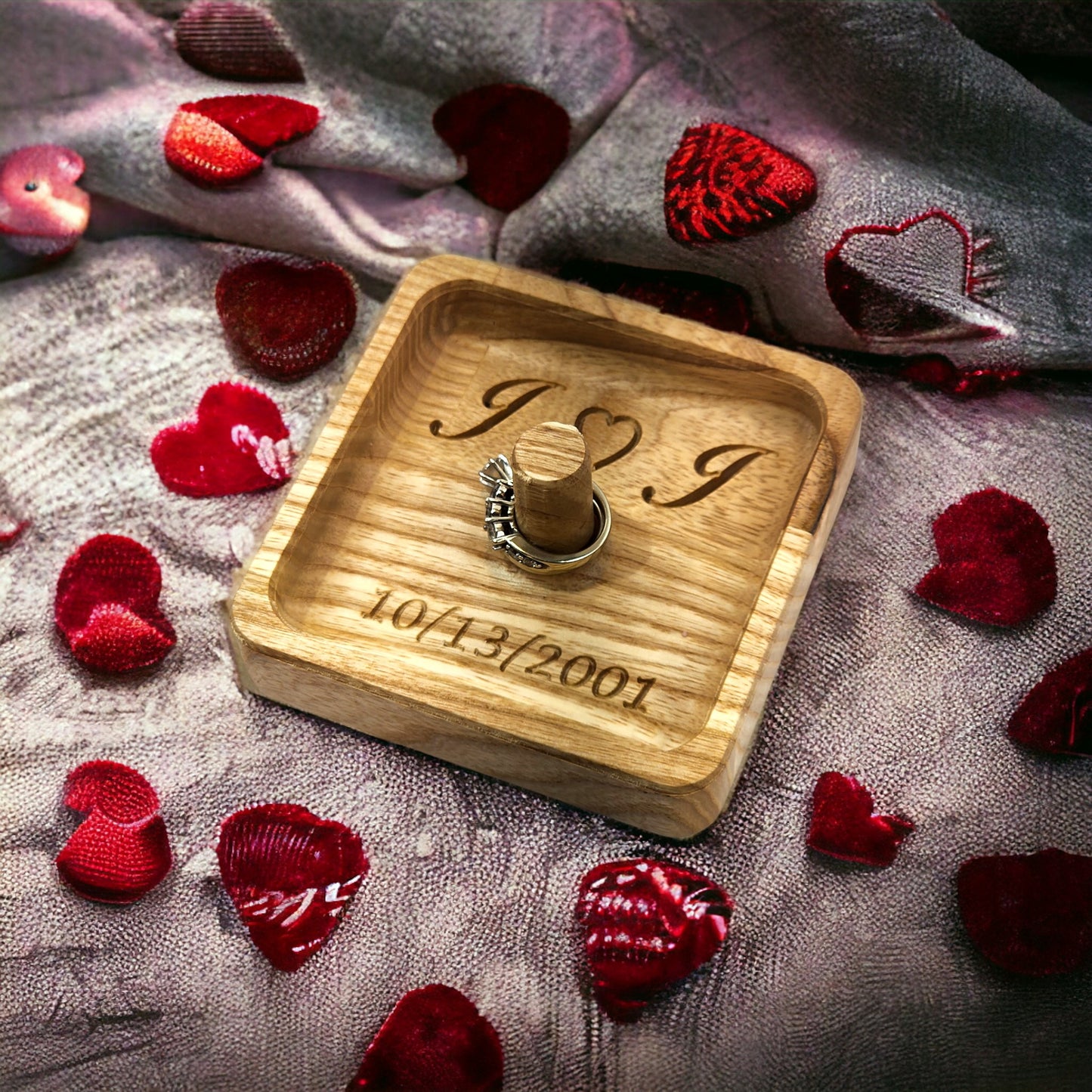 Personalized Secure Ring Holder, Wood Ring Holder