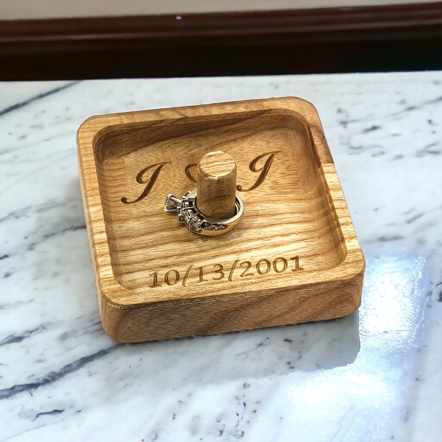 Personalized Secure Ring Holder, Wood Ring Holder
