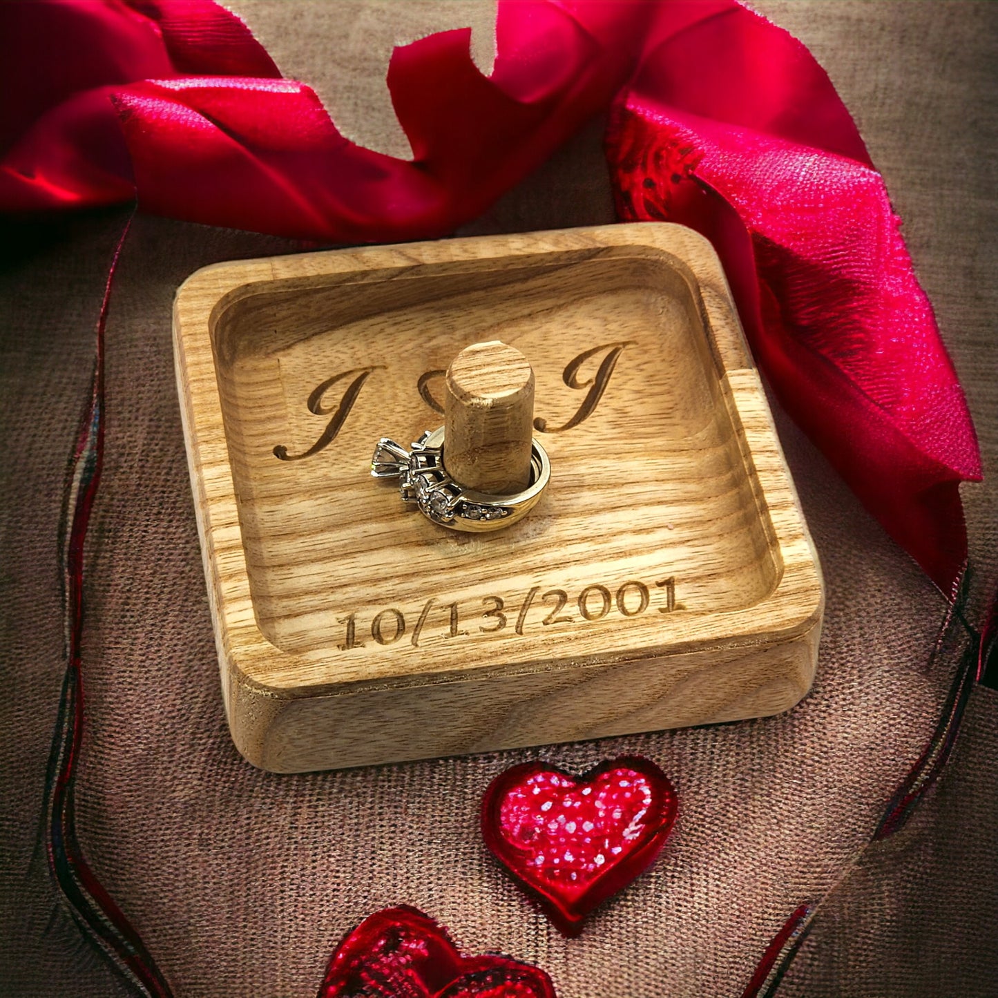 Personalized Secure Ring Holder, Wood Ring Holder