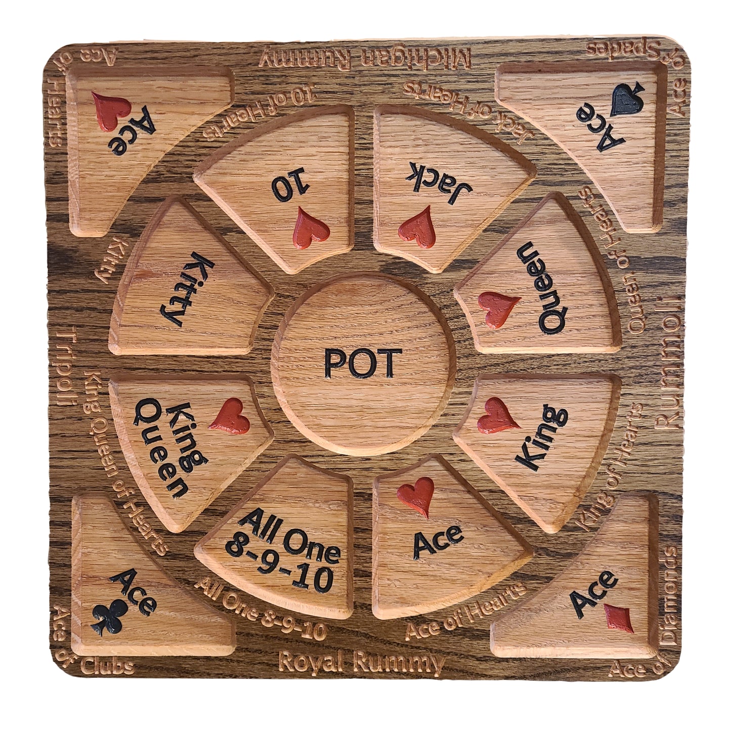 Limited Edition 20"x20" Solid Red Oak Tripoli, Michigan Rummy or Rummoli Board (8-9-10 with Turn Table)