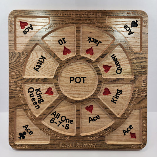 Limited Edition 16"x16" Solid Red Oak Tripoli, Michigan Rummy or Rummoli Board (6-7-8 with Turn Table)