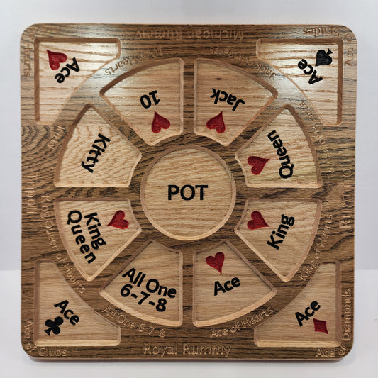 Limited Edition 16"x16" Solid Red Oak Tripoli, Michigan Rummy or Rummoli Board (6-7-8 without Turn Table)